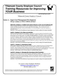 Tillamook County Employer Council  Training Resources for Improving YOUR Business www.WorkingInOregon.org/OEC