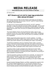 MEDIA RELEASE Shane Rattenbury MLA, ACT Greens Member for Molonglo 25 February 2014