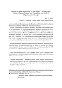 Second Airborne Monitoring by the Ministry of Education, Culture, Sports, Science and Technology and the U.S. Department of Energy May 17, 2011 Ministry of Education, Culture, Sports, Science and Technology 1. Second Air