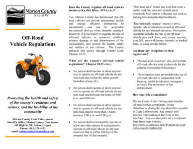 Does the County regulate off-road vehicles (motorcycles, dirt bikes, ATVs, etc.)? Off-Road Vehicle Regulations