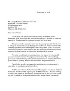 September 30, 2014  Mr. George Kollitides, Chairman and CEO Remington Outdoor Company 870 Remington Drive P.O. Box 700