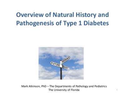 Overview of Natural History and Pathogenesis of Type 1 Diabetes Mark Atkinson, PhD – The Departments of Pathology and Pediatrics The University of Florida