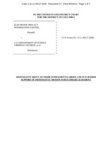 Case 1:12-cv[removed]BJR Document 37 Filed[removed]Page 1 of 7  IN THE UNITED STATES DISTRICT COURT FOR THE DISTRICT OF COLUMBIA  ELECTRONIC PRIVACY