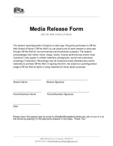       Media Release Form  Off the Wall School of Music