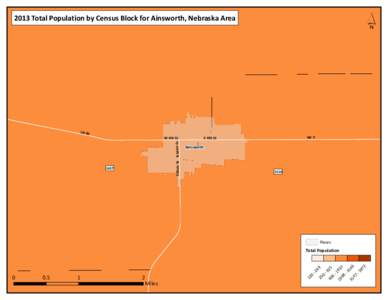 ´  2013 Total Population by Census Block for Ainsworth, Nebraska Area US-20