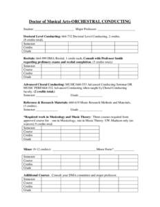 Doctor of Musical Arts-ORCHESTRAL CONDUCTING Student: _________________________ Major Professor: ________________________ Doctoral Level Conducting: Doctoral Level Conducting, 2 credits. (8 credits total). Semest