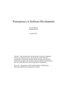 Transparency in Software Development by Scott Darden [removed] October 2013