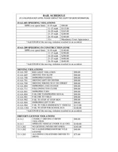 BAIL SCHEDULE  (IF A VIOLATION IS NOT LISTED, PLEASE CONTACT THE COURT FOR MORE INFORMATION) 41-6A-601 SPEEDING VIOLATIONS MPH over speed limit: 0-10 mph