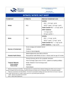 International Headquarters & Laboratory Phone[removed]WWW.WQA.ORG A not-for-profit organization  NITRATE/ NITRITE FACT SHEET