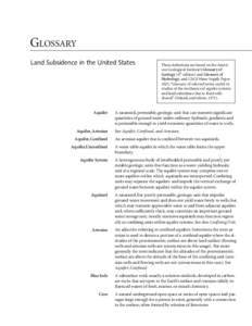 GLOSSARY Land Subsidence in the United States Aquifer  Aquifer, Artesian