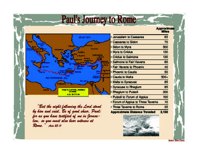 Paul’s Journey to Rome Approximate Miles • Jerusalem to Caesarea  65