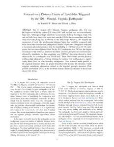 Bulletin of the Seismological Society of America, Vol. 102, No. 6, pp. –, December 2012, doi: [removed][removed]Extraordinary Distance Limits of Landslides Triggered by the 2011 Mineral, Virginia, Earthquake by Randa