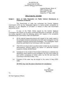 No.004/VGL/26 Government of India Central Vigilance Commission ***** Satarkta Bhawan, Block ‘A’, GPO Complex, INA,