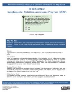 American Community Survey (ACS): Questions on the Form and Why We Ask  Food Stamps/ Supplemental Nutrition Assistance Program (SNAP)  Source: ACS[removed]KFI