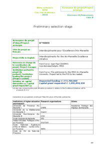 APPEL A PROJETS IDEX CALL FOR PROPOSALS