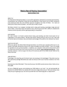    Maine Barrel Racing Association   Sponsorship Form      
