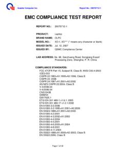 Quanta Computer Inc.  Report No.: EMC COMPLIANCE TEST REPORT REPORT NO.: