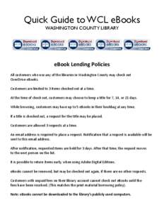 Quick Guide to WCL eBooks WASHINGTON COUNTY LIBRARY      