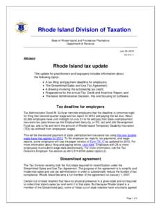 Rhode Island Division of Taxation State of Rhode Island and Providence Plantations Department of Revenue July 30, 2012 ADV[removed]