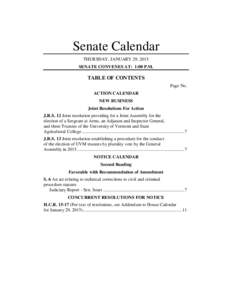 Senate Calendar THURSDAY, JANUARY 29, 2015 SENATE CONVENES AT: 1:00 P.M. TABLE OF CONTENTS Page No.