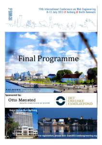 Final Programme  Sponsored by: Hotel Hvide Hus Aalborg