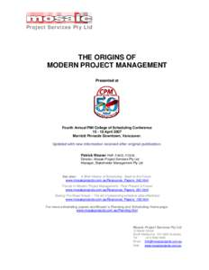 Project Services Pty Ltd  THE ORIGINS OF
