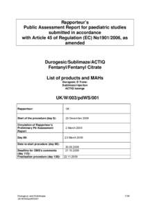 Rapporteur’s Public Assessment Report for paediatric studies submitted in accordance with Article 45 of Regulation (EC) No1901/2006, as amended