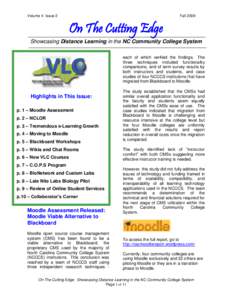 Volume 4 Issue 2  Fall 2009 On The Cutting Edge Showcasing Distance Learning in the NC Community College System