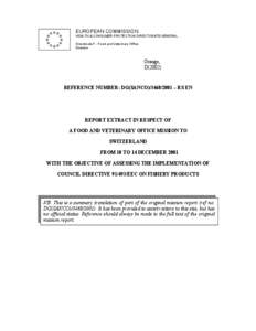 Report extract in respect of a Food and Veterinary Office mission to Switzerland from 10 to 14 December 2001 with the objec...