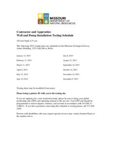 WELL AND PUMP INSTALLATION TESTING SCHEDULE