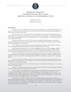 2014  NATIONAL COUNTERTERRORISM CENTER BROOKINGS INSTITUTION THE HONORABLE MATTHEW G. OLSEN