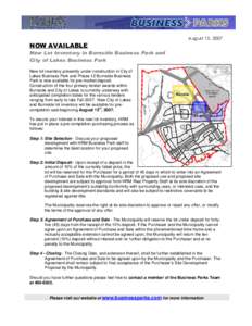 NOW AVAILABLE  August 15, 2007 New Lot Inventory in Burnside Business Park and City of Lakes Business Park