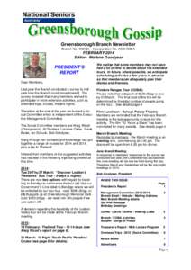 Greensborough Branch Newsletter Branch NoIncorporation No. A0044936A  FEBRUARY 2014