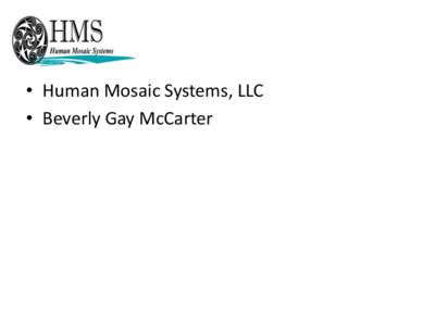 • Human Mosaic Systems, LLC • Beverly Gay McCarter Areas of Research: • Complex Human Systems • Psychology of the Avatar
