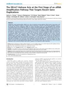 The ERI-6/7 Helicase Acts at the First Stage of an siRNA Amplification Pathway That Targets Recent Gene Duplications Sylvia E. J. Fischer1, Taiowa A. Montgomery1, Chi Zhang1, Noah Fahlgren2, Peter C. Breen1, Alexia Hwang