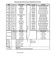 Columbia High School Coyote Basketball[removed]Day Date  Opponent