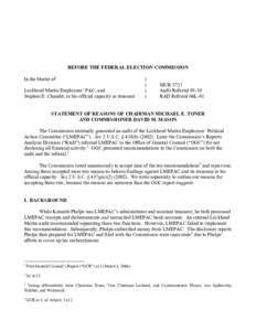 BEFORE THE FEDERAL ELECTION COMMISSION In the Matter of Lockheed Martin Employees’ PAC, and Stephen E. Chaudet, in his official capacity as treasurer  )