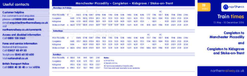Manchester Piccadilly – Congleton – Kidsgrove / Stoke-on-Trent  Useful contacts 19