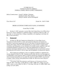 123 FERC ¶ 61,212 UNITED STATES OF AMERICA FEDERAL ENERGY REGULATORY COMMISSION Before Commissioners: Joseph T. Kelliher, Chairman; Suedeen G. Kelly, Marc Spitzer,