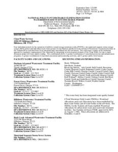 National Pollutant Discharge Elimination System Watershed-Base Waste Discharge Permit for Clean Water Services - Permit Nos[removed], 101142, 101143, 101144 & MS4