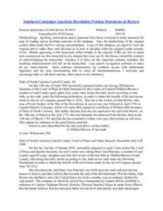 Southern Campaign American Revolution Pension Statements & Rosters Pension application of John Brown W18651 Mildred fn48NC Transcribed by Will Graves[removed]