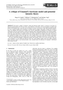 QUARTERLY JOURNAL OF THE ROYAL METEOROLOGICAL SOCIETY Q. J. R. Meteorol. Soc. 134: 551–[removed]Published online in Wiley InterScience (www.interscience.wiley.com) DOI: [removed]qj.241  A critique of Emanuel’s hurri