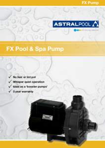 FX Pump  FX Pool & Spa Pump 	No hair or lint pot 	Whisper quiet operation