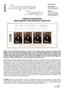 Béni Egressy / Ferenc Erkel / Bánk bán / Hunyadi László / Miniature sheet / István Orosz / Postage stamp / Magyar Posta / Philately / Hungary / Music