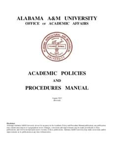 ALABAMA A&M UNIVERSITY OFFICE OF  ACADEMIC AFFAIRS