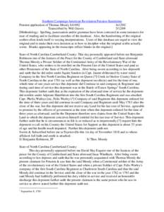 Southern Campaign American Revolution Pension Statements Pension application of Thomas Moody S41892 fn12NC Transcribed by Will Graves[removed]Methodology: Spelling, punctuation and/or grammar have been corrected in some