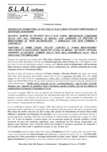 Sindacato dei Lavoratori Autorganizzati Intercategoriale  S.L.A.I. cobas Sede Legale Via Masseria Crispo n°[removed]Pomigliano d’Arco - Na