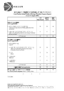 現貨市場首次公開招股之每㈪進度報告 (於 於 2001 年 8 ㈪ 31 ㈰) Cash Market Initial Public Offerings Monthly Progress Report (As at 31 August 2001) 主板 Main Board