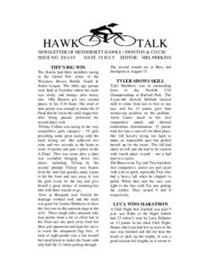 HAWK  TALK NEWSLETTER OF HETHERSETT HAWKS / SWINTON & CO CSC ISSUE NO[removed]