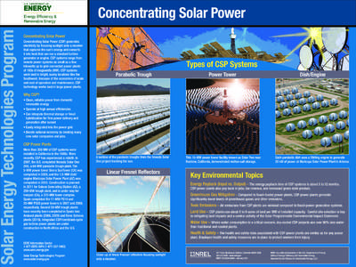 Solar Energy Technologies Program  Concentrating Solar Power Concentrating Solar Power Concentrating Solar Power (CSP) generates electricity by focusing sunlight onto a receiver